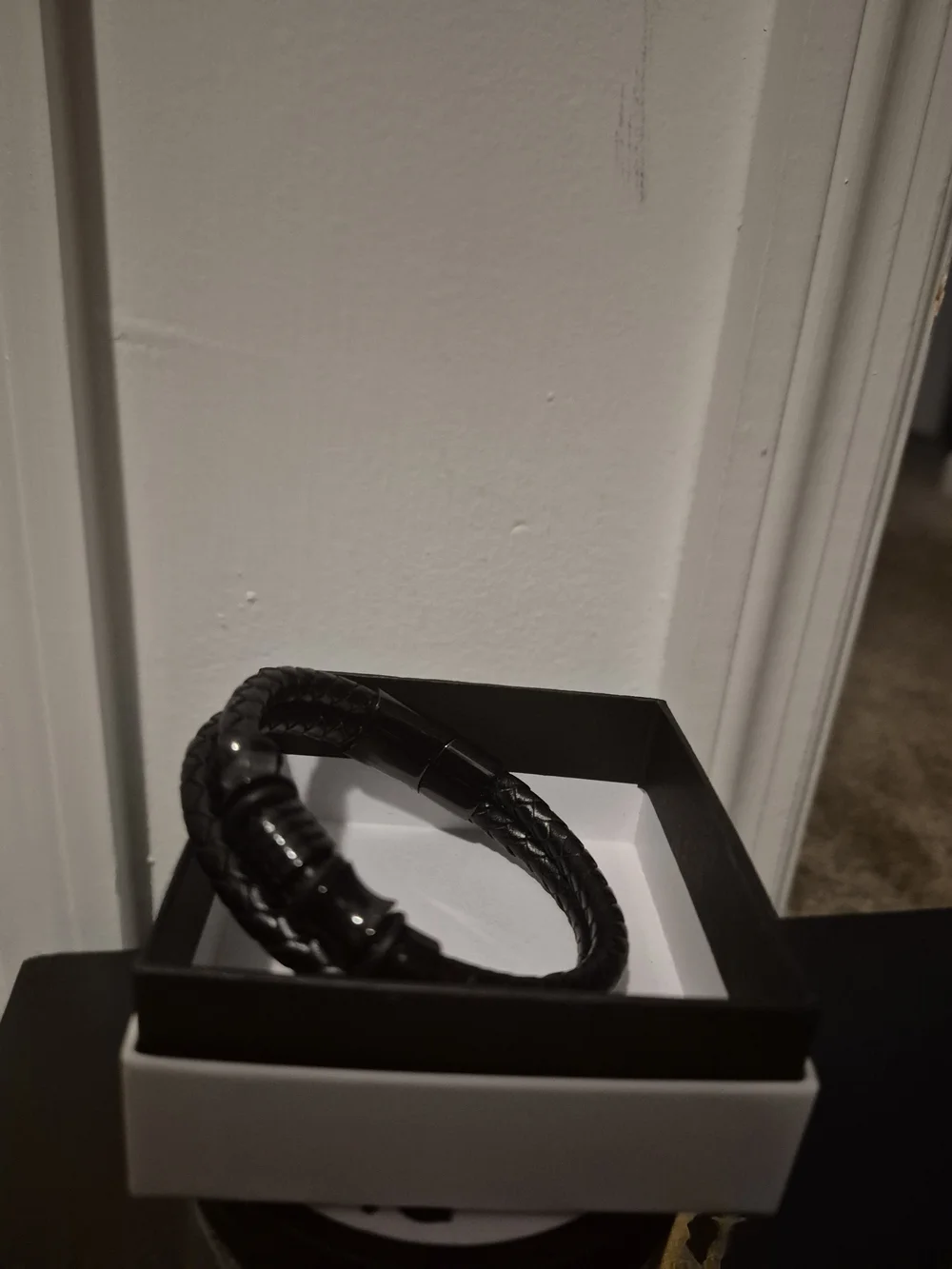 Men's Black Braided Leather Bracelet - Minimal Metal Accents